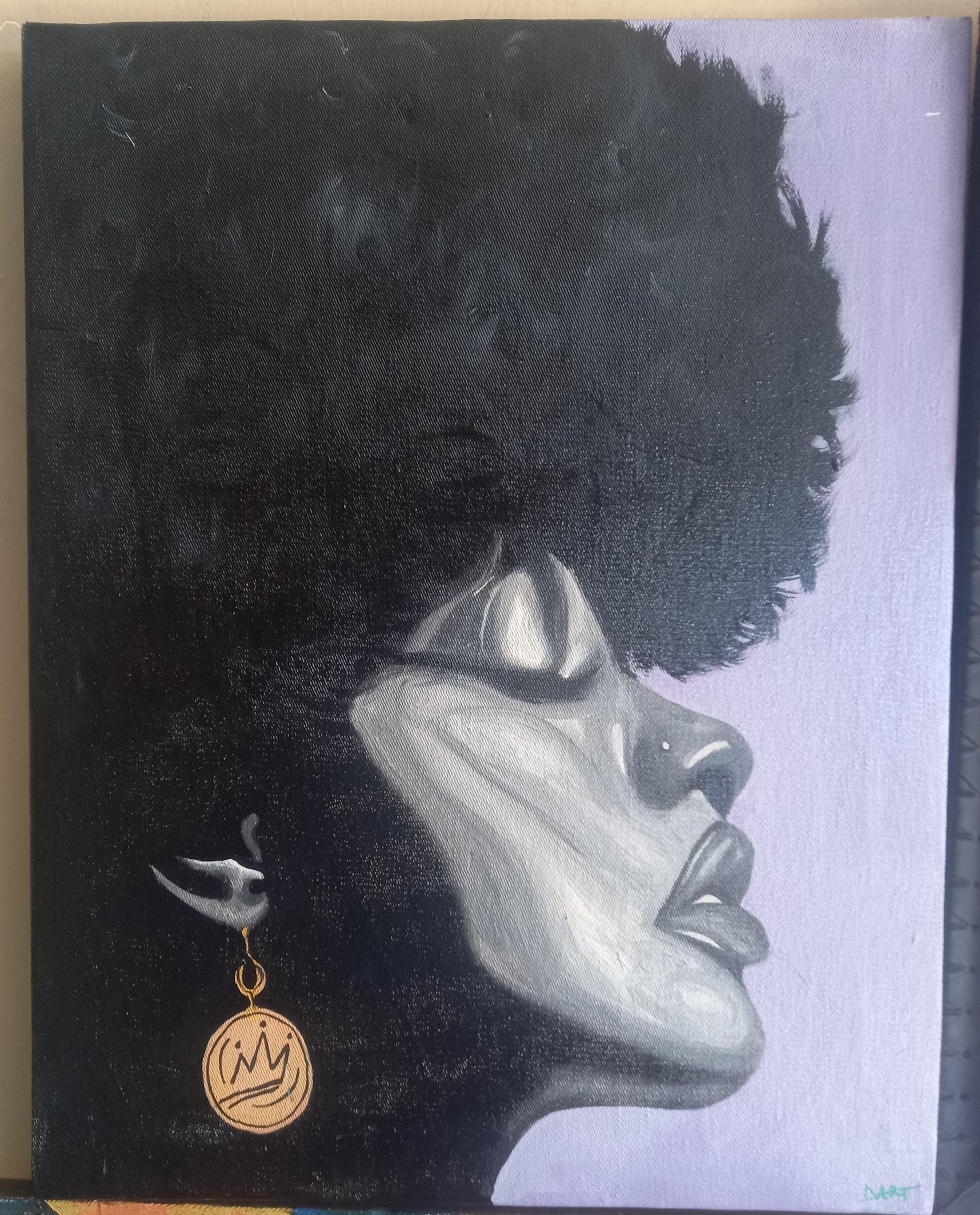 Crowned Grace – Monochromatic Afro Portrait